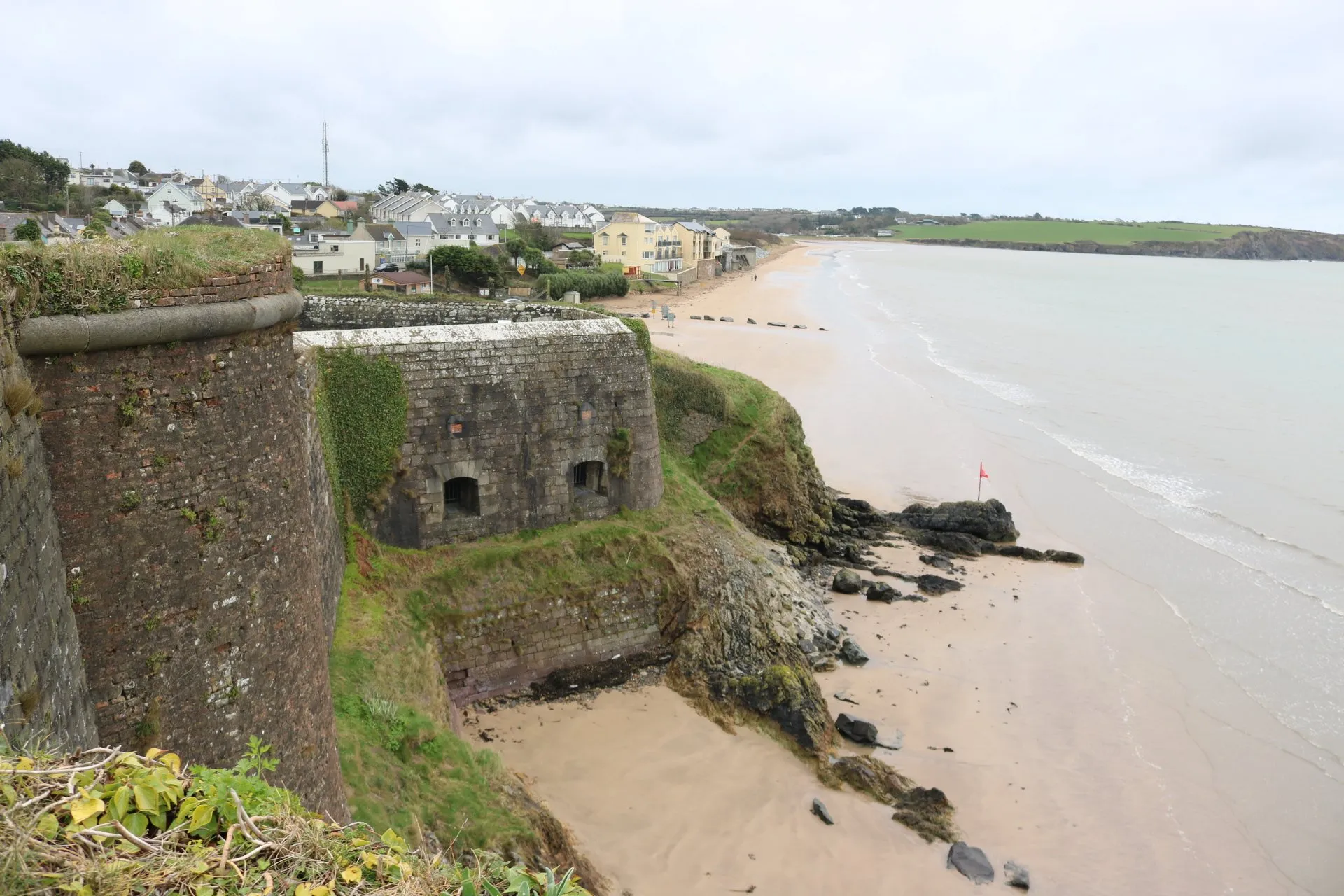 Duncannon Fort: a star-shaped bastioned stone fortress on the headland above the water.